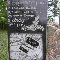 Пам'ятний знак на честь воїнів, які загинули за хутір Терни (вже не існує) в лютому 1944 року.