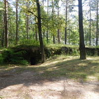 В лесу недалеко от деревни сохранился большой бетонный дот.