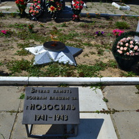 Вечный огонь.мемориальна плита с надписью:"Вечная память воинам павшим за г.Новосиль 1941-1943"