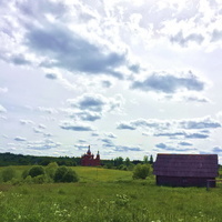 Волговерховье, панорама церкви Спаса Преображения