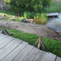 На территории исторического парка "Бастион".  "ЛАДЕЙНАЯ ИСТОРИЯ". Флот парка «Бастiонъ». Лодка-долблёнка, найденная при раскопках на территории этого парка. В флотилию входят 4 лодки долблёнки. Такие лодки строили с каменного века.