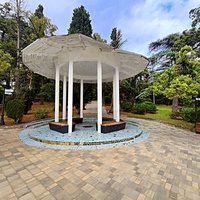 Территория санатория "Днепр" (бывшего дворцово-паркового ансамбля Харакс). Автор финального проекта - архитектор Н. П. Краснов. Первичную структуру парка заложили архит. М. Котенков и садов. И. Архипов. Беседка желаний на стыке аллей в глубине парка