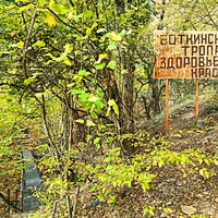 Пешеходный экологический маршрут "Боткинская тропа" на территории Ялтинского горно-лесного заповедника. Информационный щит в начале тропы.