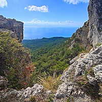 Вдоль Кореизской тропы на Вороньей скале в Ялтинском горно-лесном заповеднике. Вид на часть побережья и черноморскую акваторию.