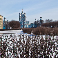 Вид на Смольный монастырь с улицы Шпалерной