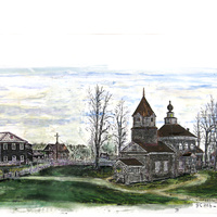 с  Усть-Игум  церковь  св  Николаевская  1966 г  рисунок  Тунегова Б А