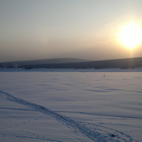 зимний закат вид от берега Кыыллаах Арыы