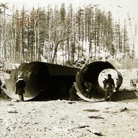 Водопропускная труба на ПК29 трассы на Нежданку. Строительство ведет СУ-888 УС-19 МТС СССР