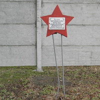 Надпись на звезде:"Здесь в годы Великой Отечественной войны были засыпаны землёй Косяк и Кондрачук."