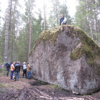 Гранитный "Бесов камень" расположен в болотистом редколесье Бегуницкого лесничества между деревнями Сельцо и Кандакюля