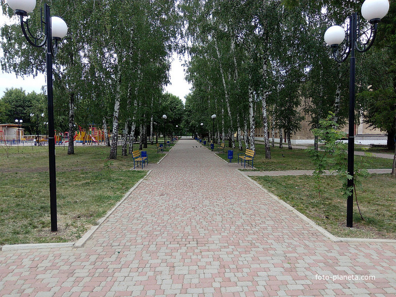 Пешеходная дорожка в парке Железнодорожников