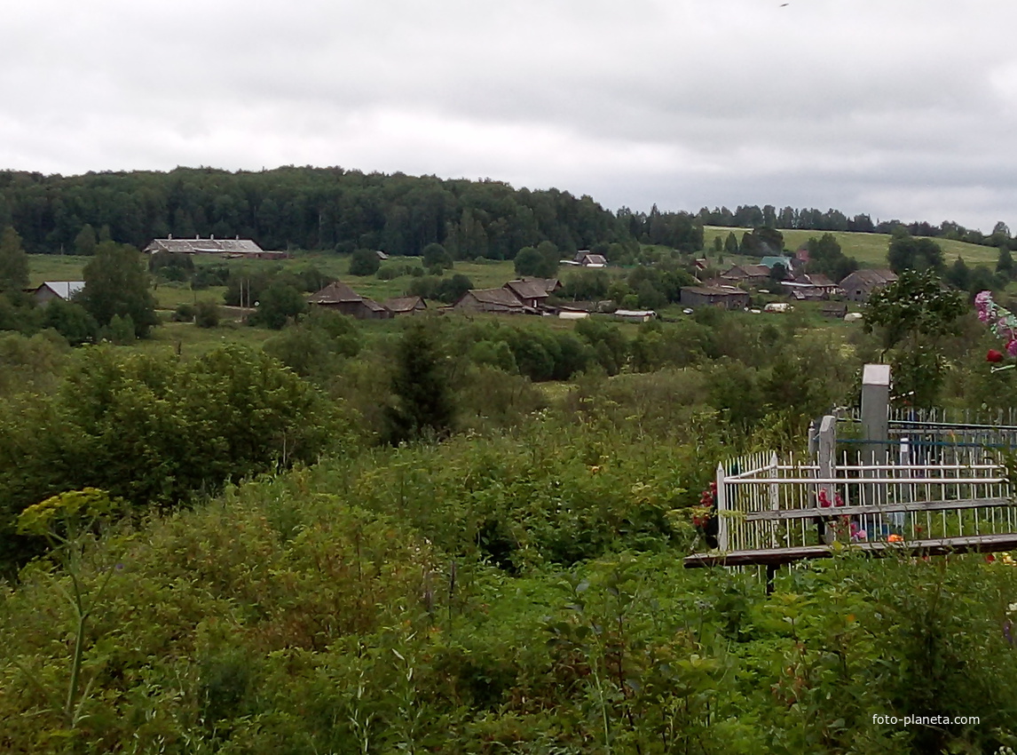 Панорама села, фото от кладбища, с другой стороны пруда.