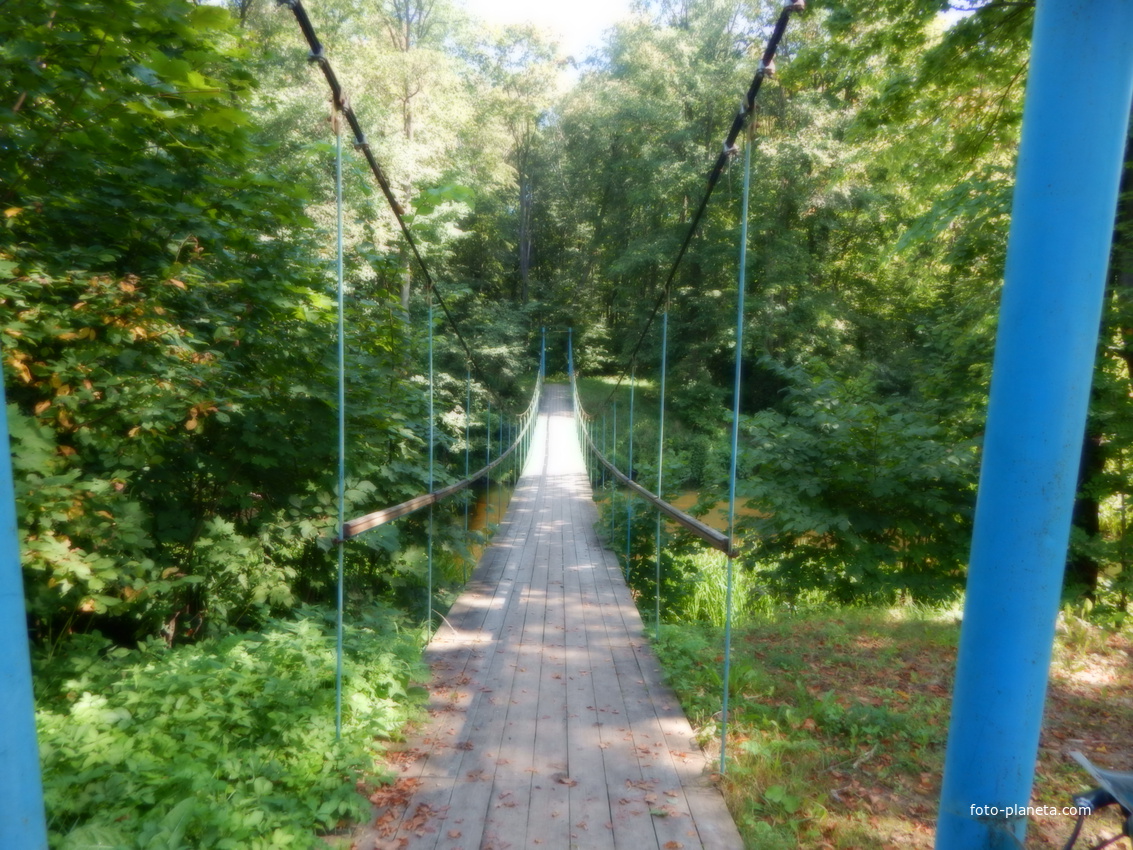 В парк можно попасть по натяжному пешеходному мосту через р.Сарьянку