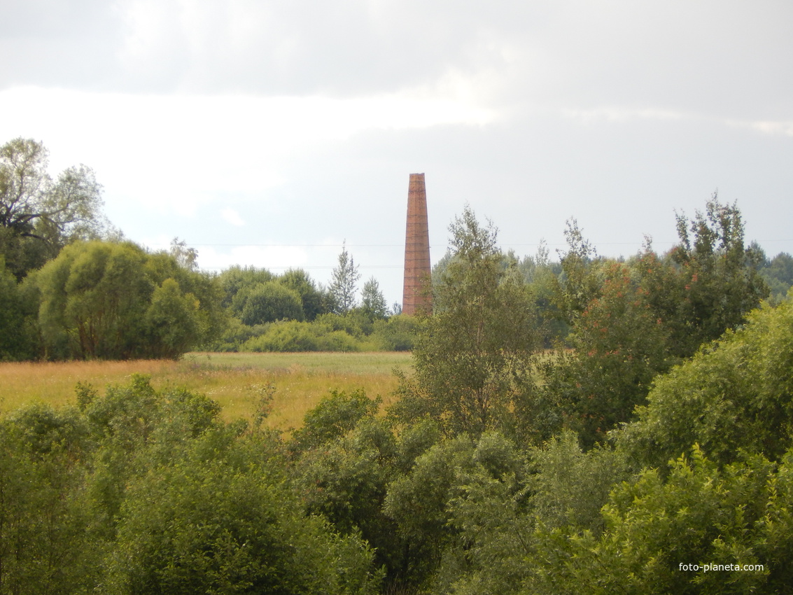В поле вблизи деревни виднеется труба бывшего кирпичного завода Лопатинского