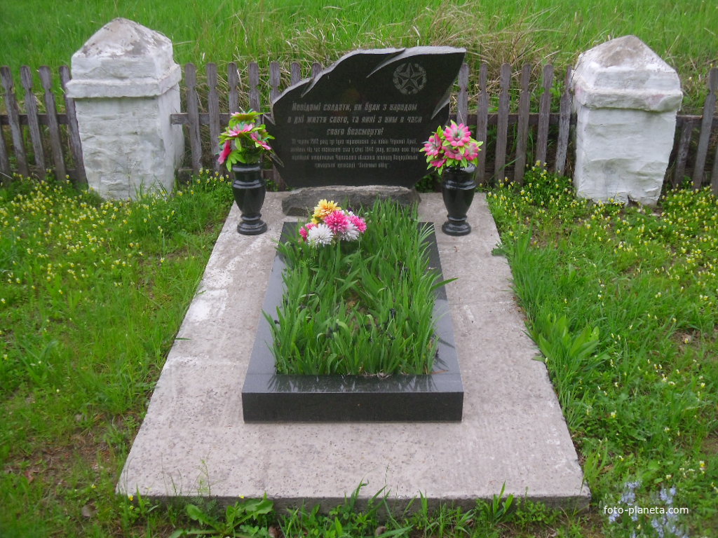 Тут были перезахоронены останки семи неизвестных воинов Красной Армии погибших во время освобождения села в январе 1944 года. Останки были найдены искателями Черкасской областной Всеукраинской организацией &quot;Закончим Войну&quot;.
