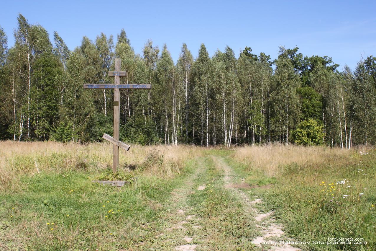 Поклонный крест на месте разрушенного храма у погоста Спас Железный Посох в окрестности д. Марково