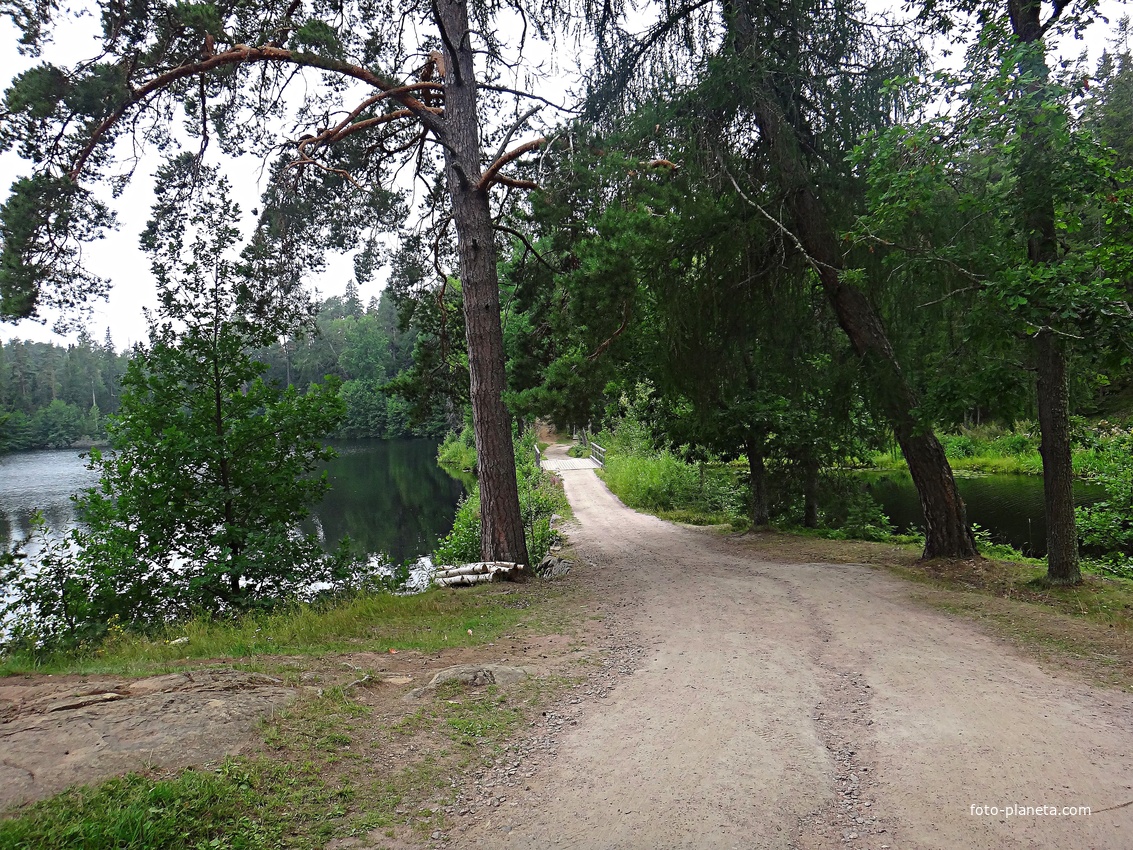 Мостик между Коневскими озёрами: слева - Игуменское, справа - Мустоярви