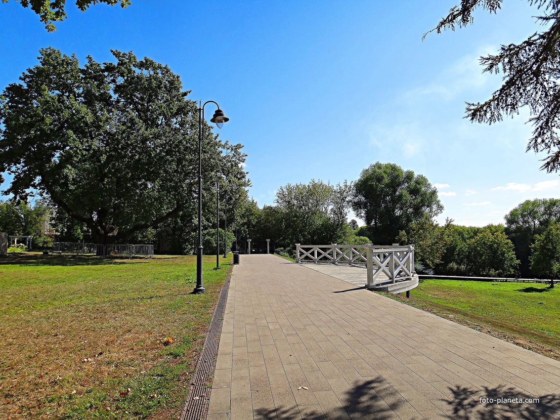 Парк усадьбы Кривякино. Слева - 200-летний дуб, справа - смотровая площадка и пойма реки Москвы.