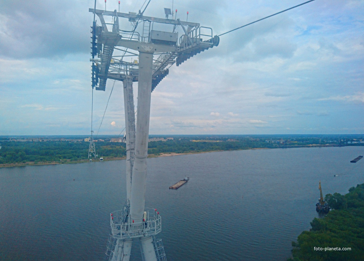 Нижегородская канатная переправа через Волгу между Н. Новгородом и Бором. Длина — 3661 м (56 современных кабин с весны 2025г.). Это самая длинная в Европе канатная дорога над водой: её протяжённость над Волгой — 861 м. Опорная мачта.