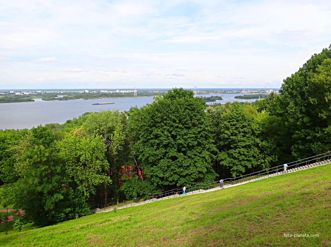 Акватория Волги и прибрежная зона. Спуск с Верхне-Волжской набережной в Александровский сад.