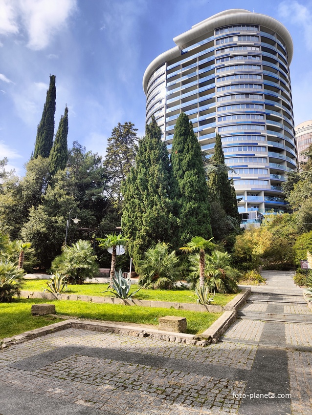 В Приморском парке имени Ю. А. Гагарина. Пальмовая аллея и "SPA-отель Зазеркалье».