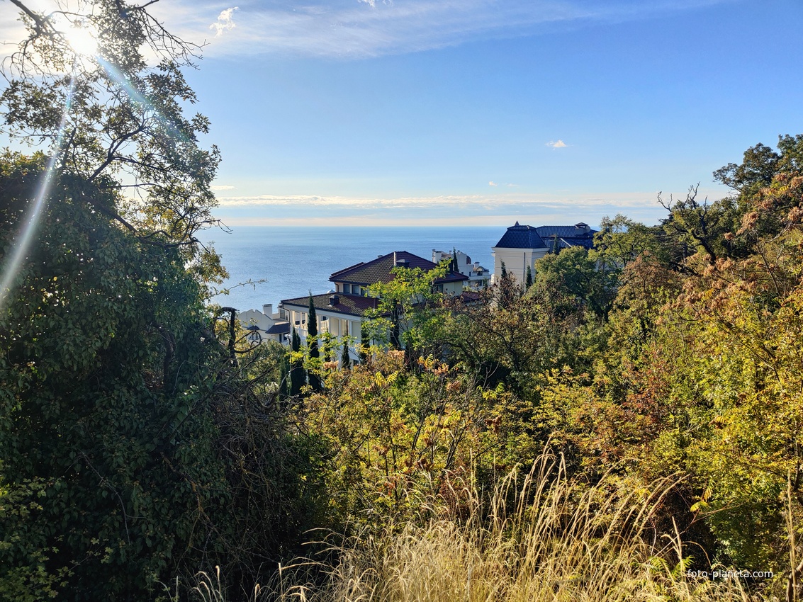 Вид с Царской (Солнечной) тропы на ЖК «Царская тропа» в посёлке Ореанда (его нижней части).