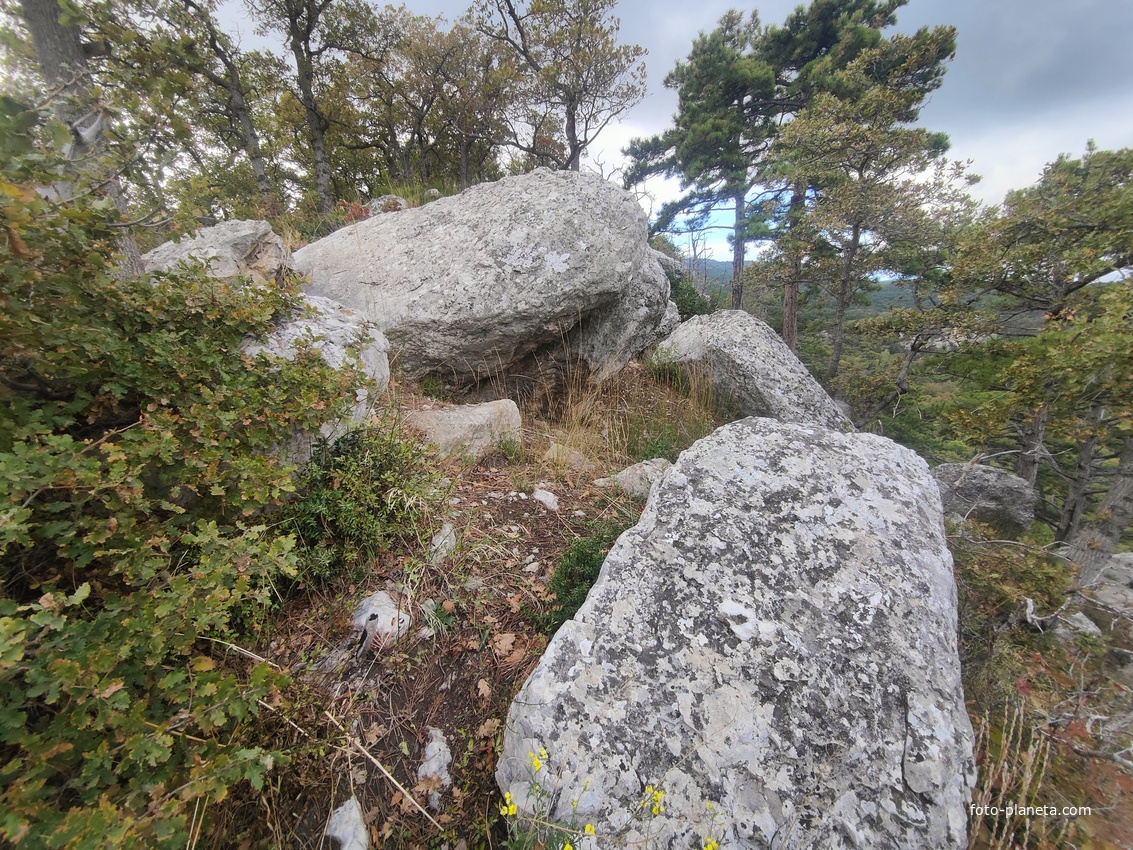 Тропа от Стройгородка вверх к скальному выступу над одним из обрывов южного склона горного массива Могаби.