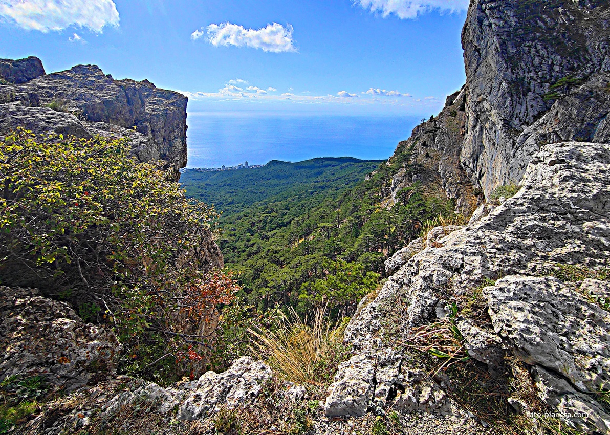 Вдоль Кореизской тропы на Вороньей скале в Ялтинском горно-лесном заповеднике. Вид на часть побережья и черноморскую акваторию.