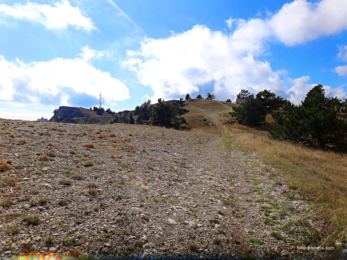 Ай-Петринская яйла вдоль дороги к пос. Охотничье. Вдали - вершина и зубцы Ай-Петри.
