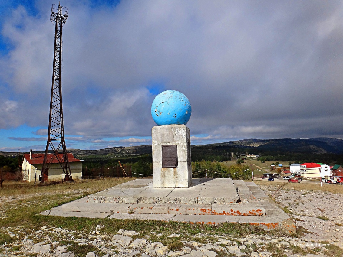 Cтарейший геодез. знак Крыма (Ай-Петринский меридиан) в пос. Охотничье. Устан. в 1913г. на кромке яйлы для исслед. гидрос. Крымских гор, с 1913 по 1918 гг. партия Крым. изысканий обследовала все источники для водохранилищ - основы водоснаб. пол-ва.