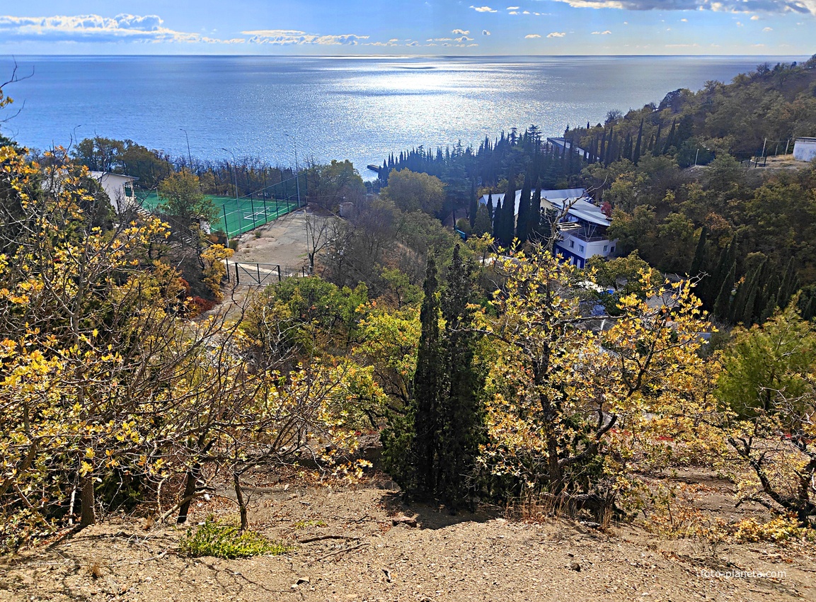 Вид на побережье и СОСЛ МЭИ "Алушта" с подъездной дороги.