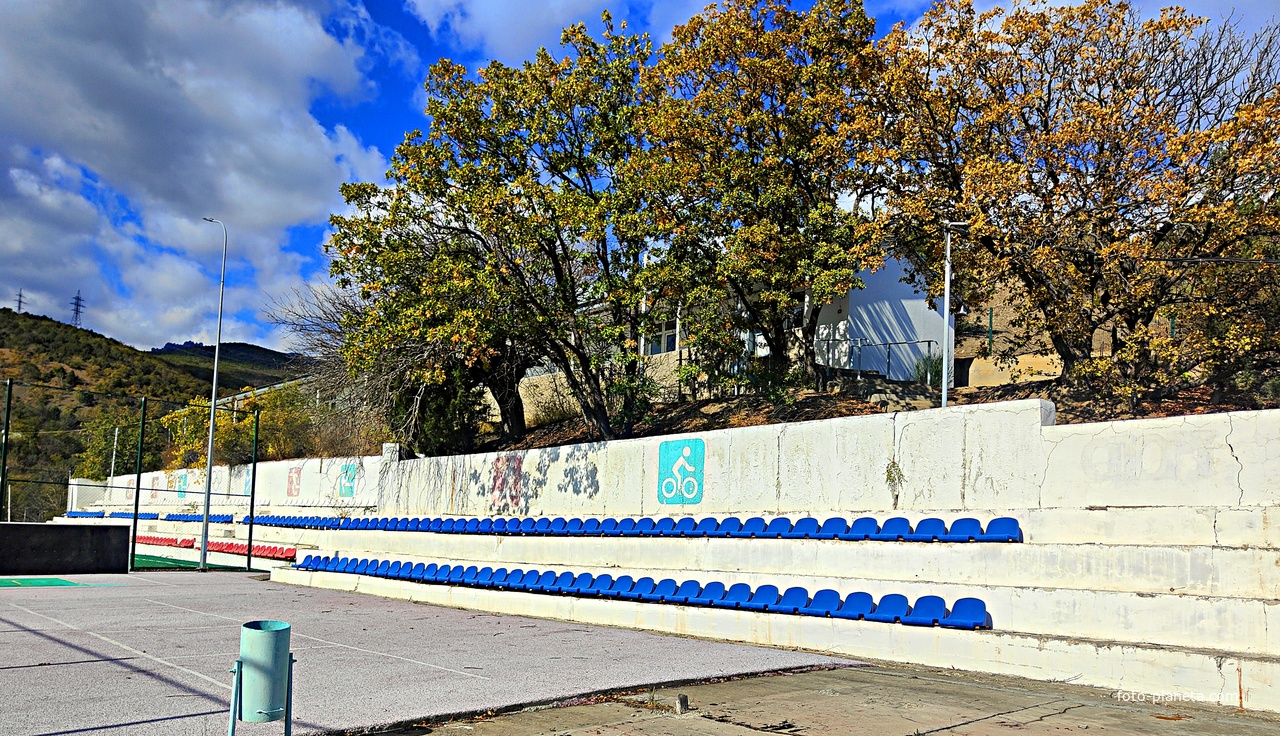 На территории СОСЛ МЭИ "Алушта". Футбольное поле с трибунами.