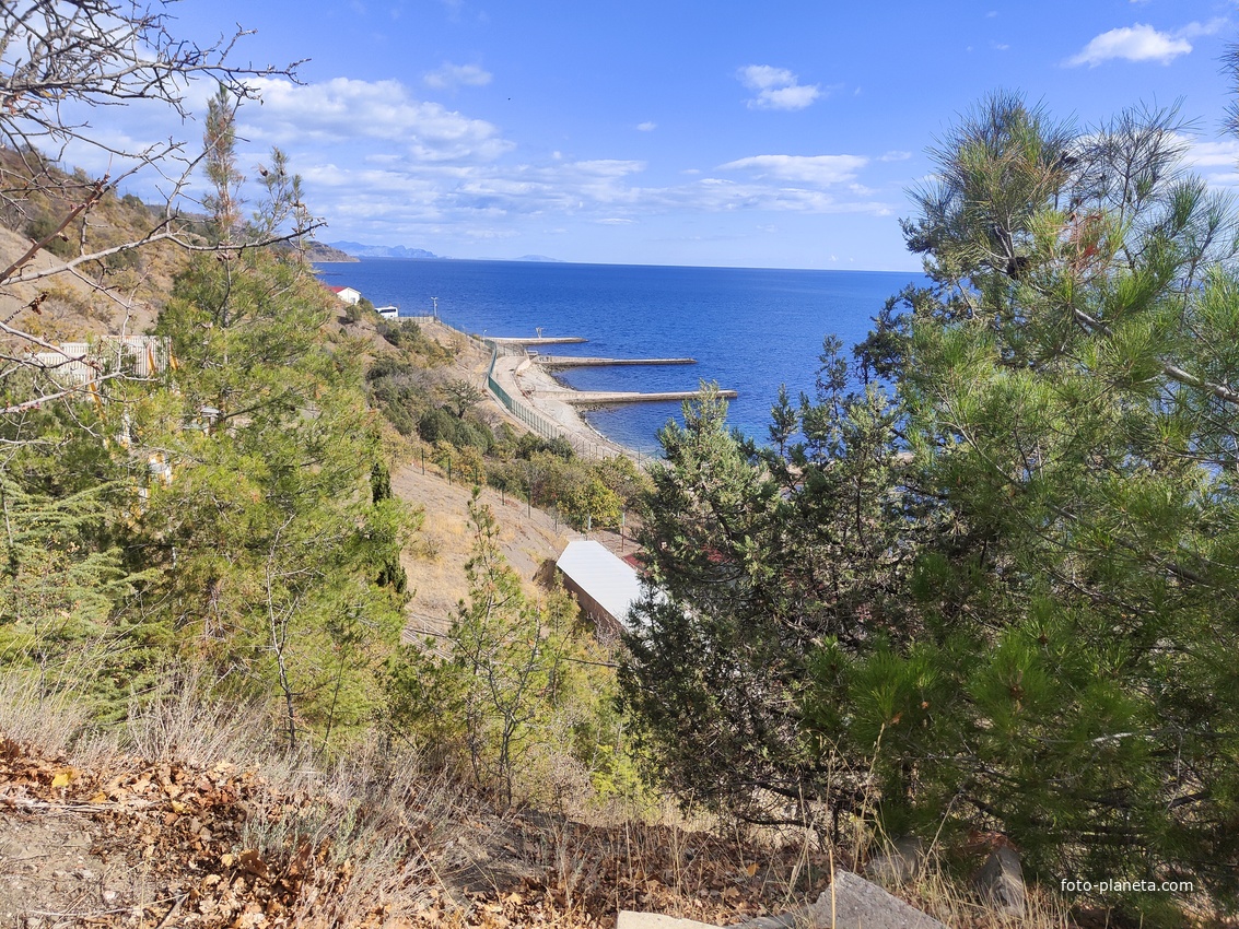 На территории СОСЛ МЭИ "Алушта". Вид с площадки жилого корпуса "Марс" на побережье.