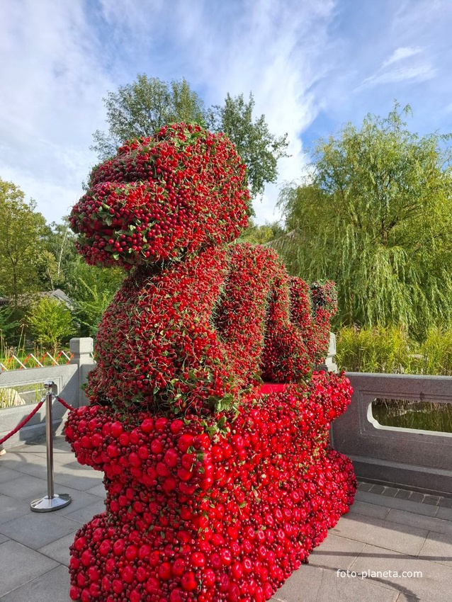 Изобильный фруктово-ягодный (из яблок и вишен) Дракон в парке Хуамин