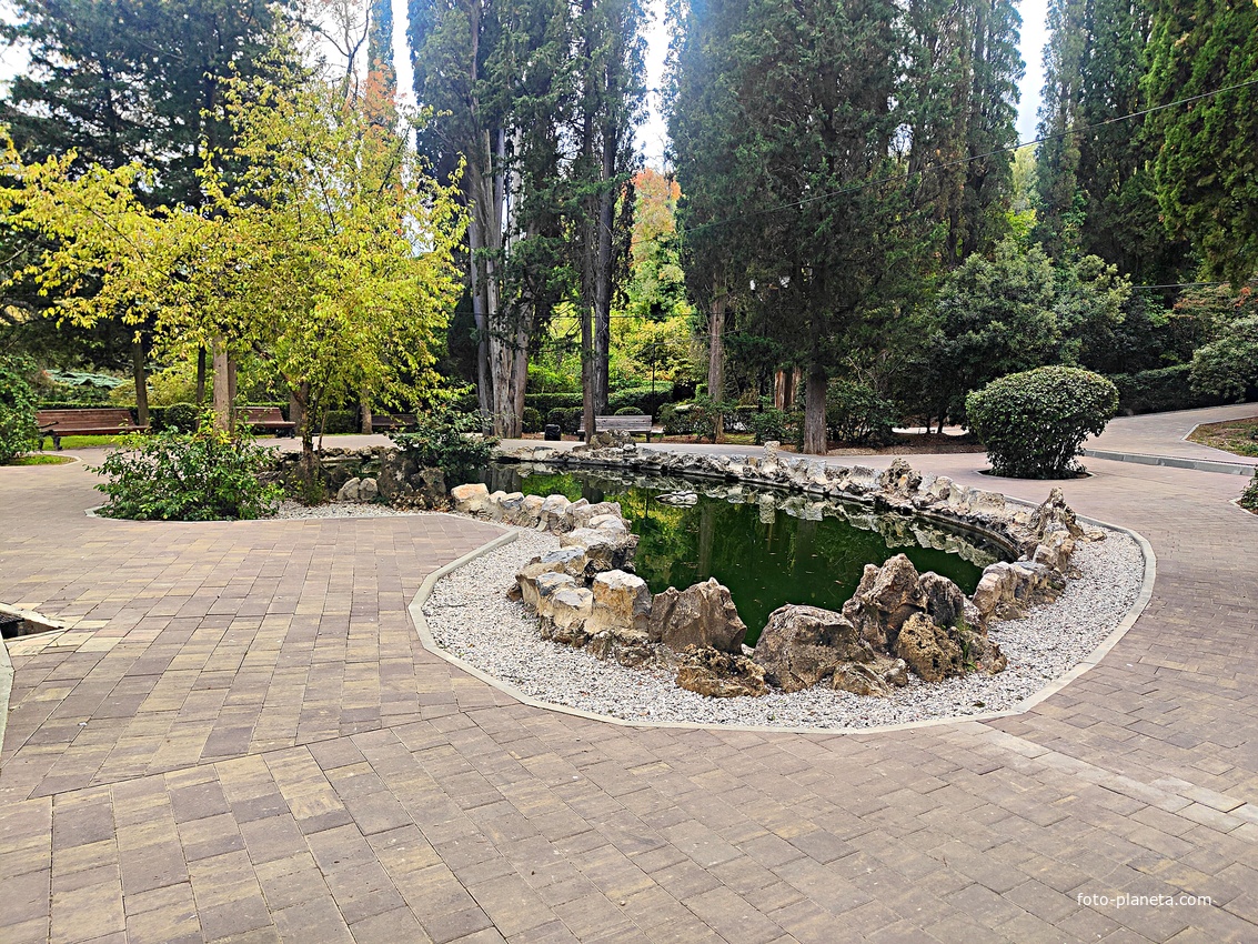 Парк-памятник садово-паркового искусства "Массандровский".  Заложен в 40-х гг. XIX в. Автор первоначальной планировки - немецкий садовник К. Кебах. Создан в английском ландшафтном стиле максимальной естественности.  Пруд с черепахами.