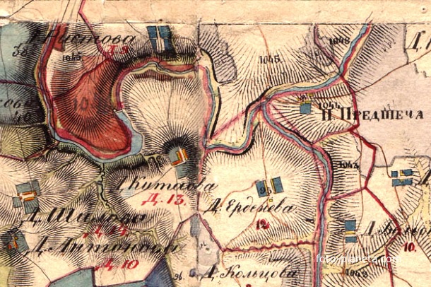 фрагмент топографической карты Ярославской губернии 1857г., на которой указан погост Иоанна Предтеча