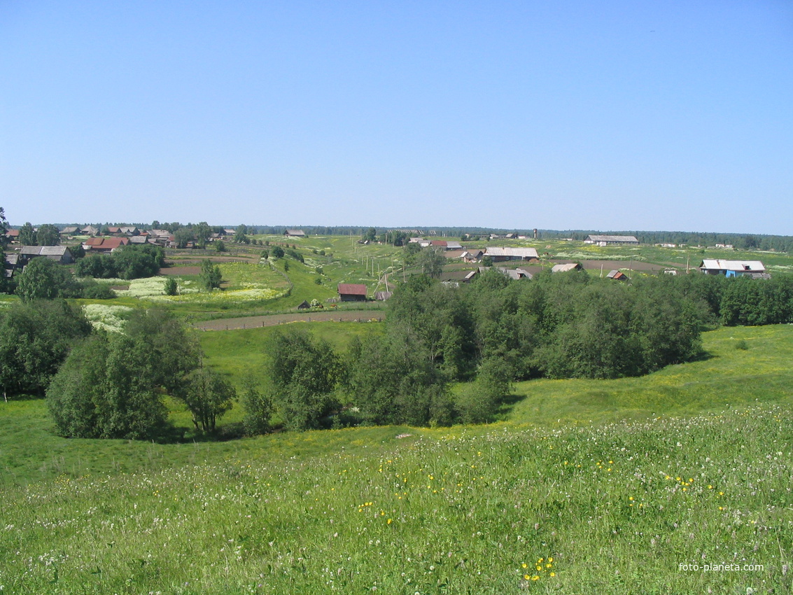 Вид деревни Васькино с горки Красная, 2006 г.
