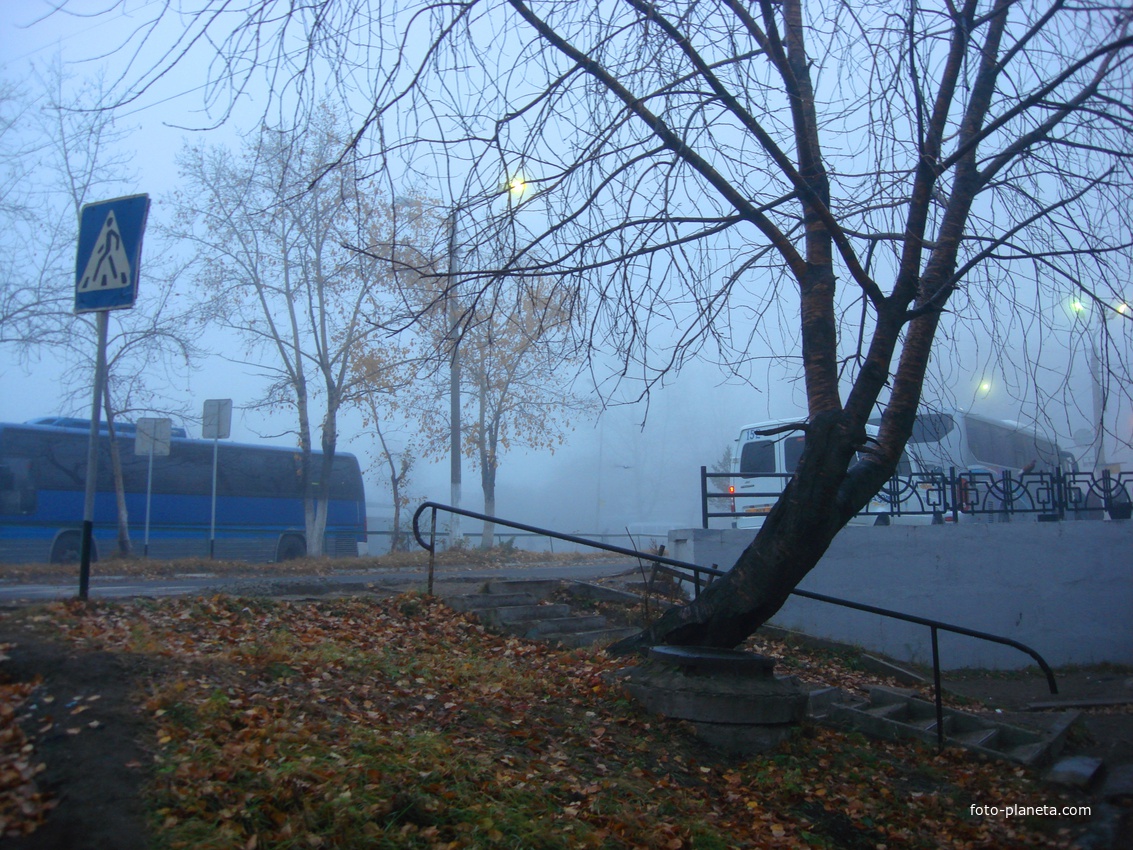 Автовокзал. Туманное утро.