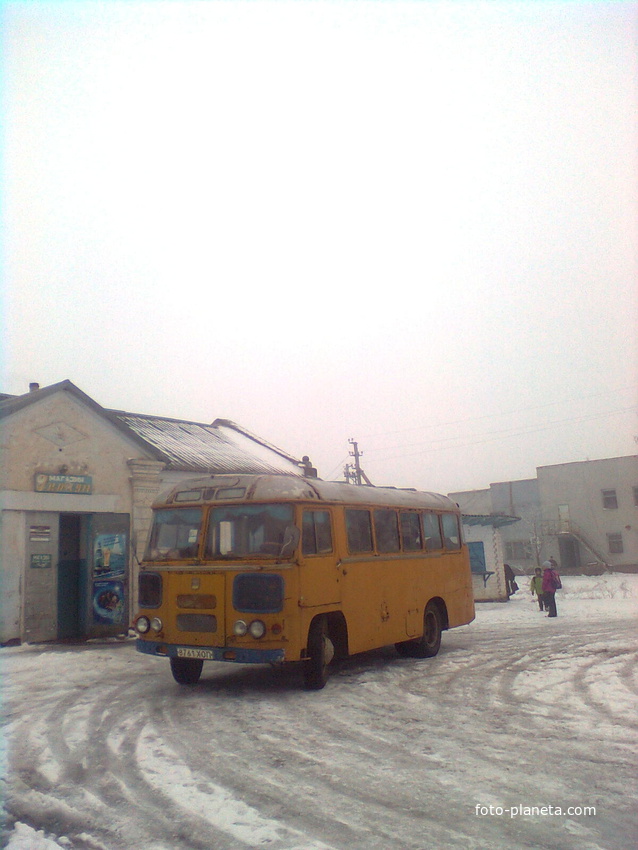 Автобус,який привозить на місцеву птахофабрику робітників із сусідніх сіл