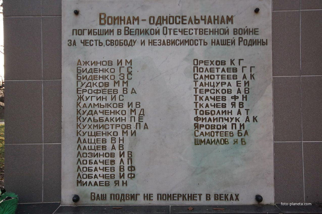 Список односельчан погибших в ВОВ
