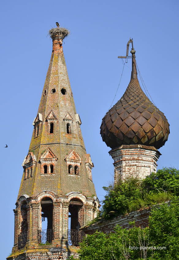 Гнездо аиста на шпиле колокольни Троицкой церкви.