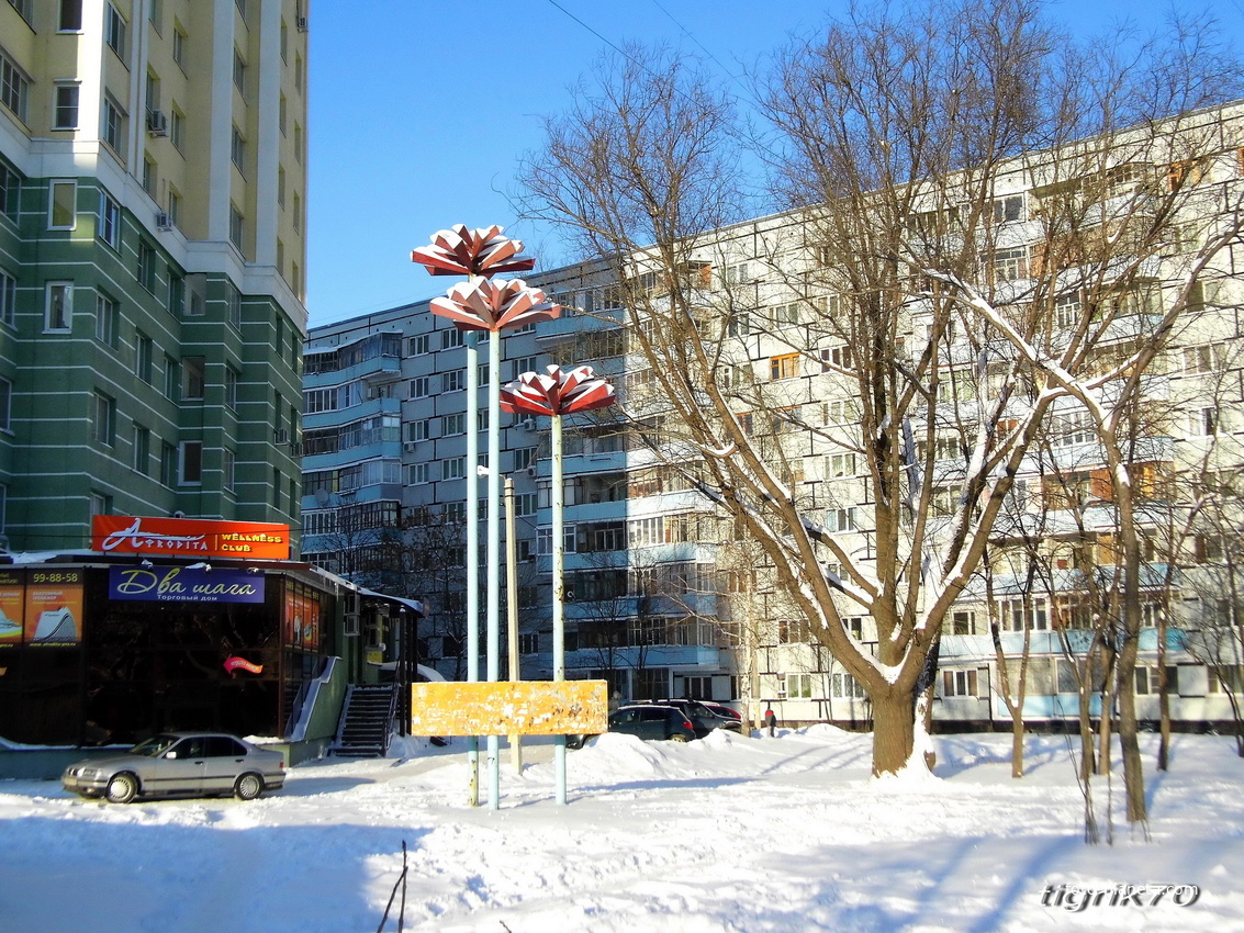 г. Пенза, бывший сквер «Три гвоздики» был заложен в честь 35-л. Победы.Три металлические гвоздики установлены  в честь погибших во время ВОВ пензенцев