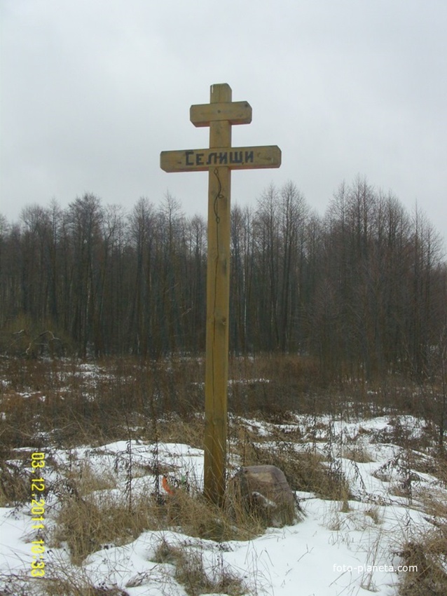 Памятный крест на месте выселенной деревни Селищи