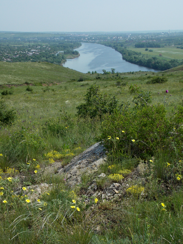 Вид на Северский Донец, Какичев и Белую Калитву (на север) с южной Сестры (15   мая 2014)