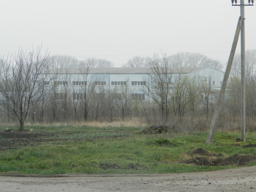 Синельниково.14 апреля 2016 года.Туман.Вид от Переулка Абрикосового на производственное здание .Производство влажных салфеток.
