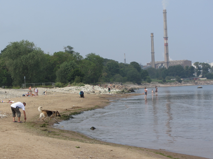 берег Финского залива в Силламяэ, вид на пассажирский порт