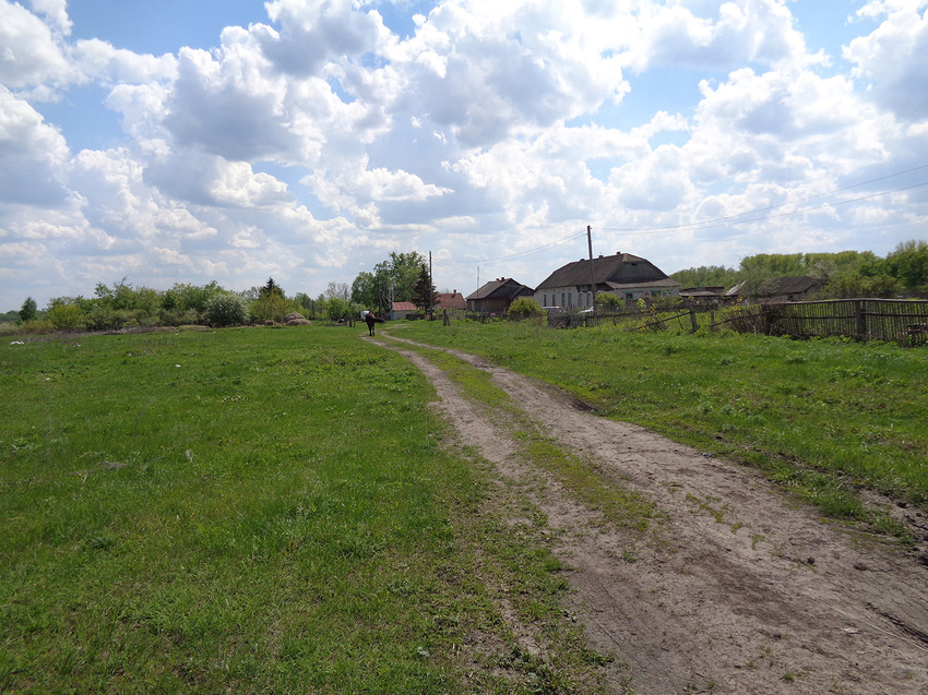 Деревня Дербень, справа дома из бывшего имения дворян Боратынских, прямо начало улицы этой деревни